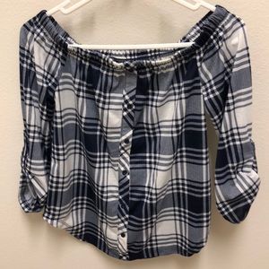Navy and white off shoulder top